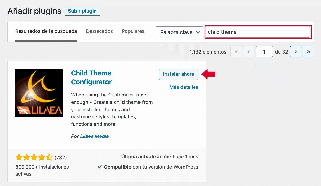 Instalación plugin child theme configurator