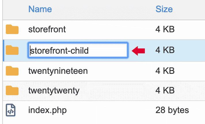 Creación de la carpeta del tema hijo