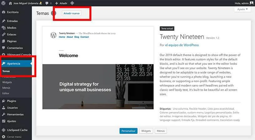 Agregar nuevo tema en wordpress