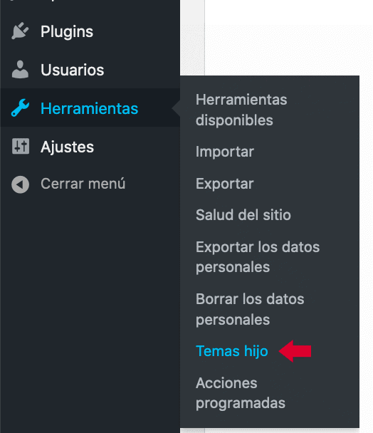 Menú herramientas plugin