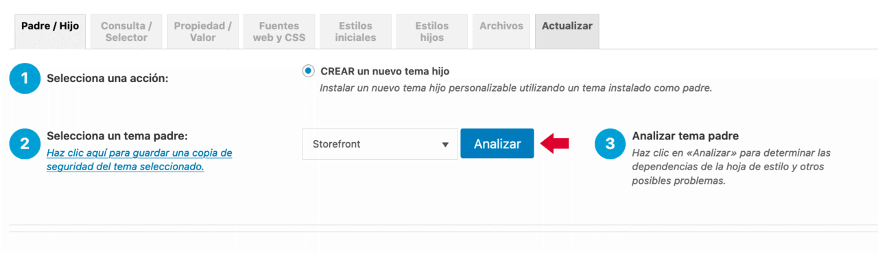 Pasos 1-3 creación tema hijo